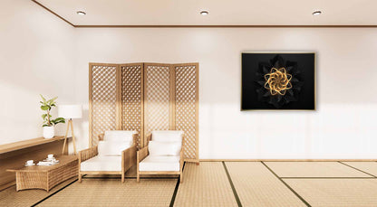 Wandbild Abstrakte Blume in Schwarz und Gold – Edle und moderne Wandkunst – Goldlack