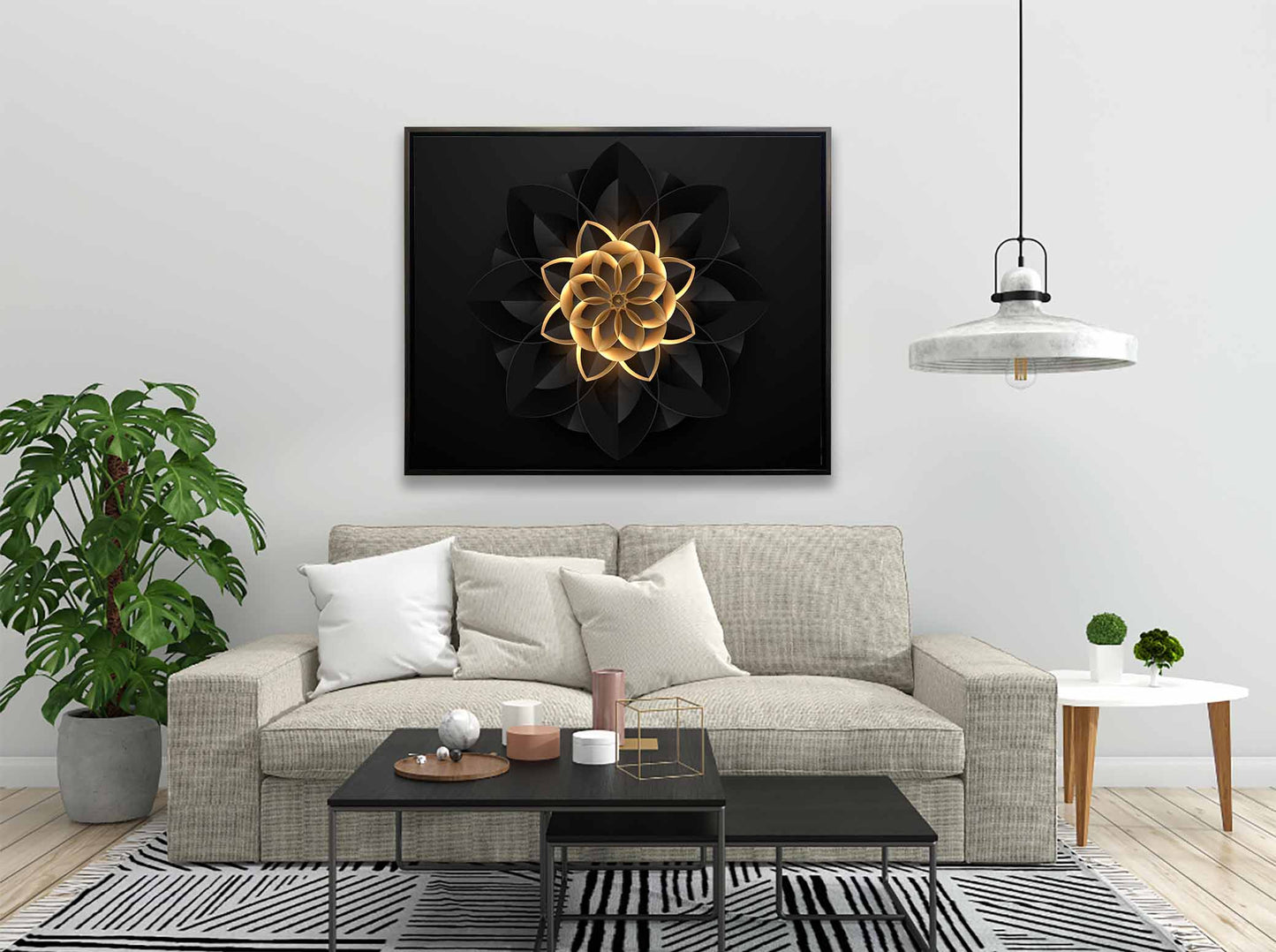 Wandbild Abstrakte Blume in Schwarz und Gold – Edle und moderne Wandkunst – Goldlack