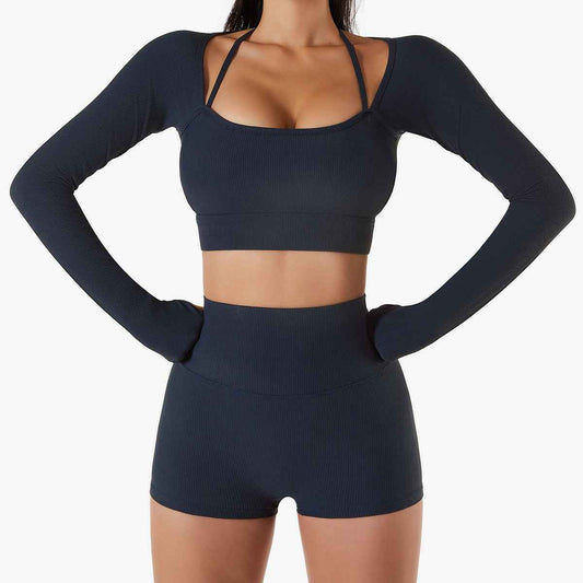 Women’s Quick-Dry Long-Sleeve Sports Top with Chest Pad – Slim-Fit Yoga & Workout Wear
