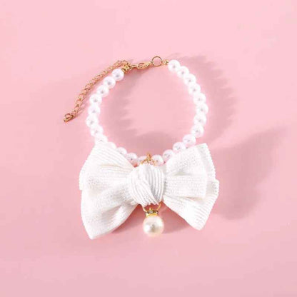 Babygirl Bow Dog Necklace | Pearl Bow Pet Collar