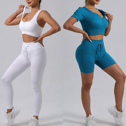 Running Training Padded Bra & Yoga Outfit Set – Quick-Dry Ribbed Activewear for Women