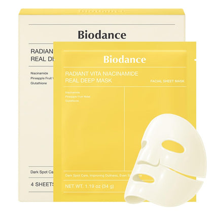 BIODANCE Radiant Vita Niacinamide Real Deep Mask, Hydrogel Mask, Tone Correction, Texture Refining, Radiant Glow, 3-in-1 Visible Care, Korean Skincare, 1.19oz(34g) x 4ea 🍁 All In One Marketplace Canada