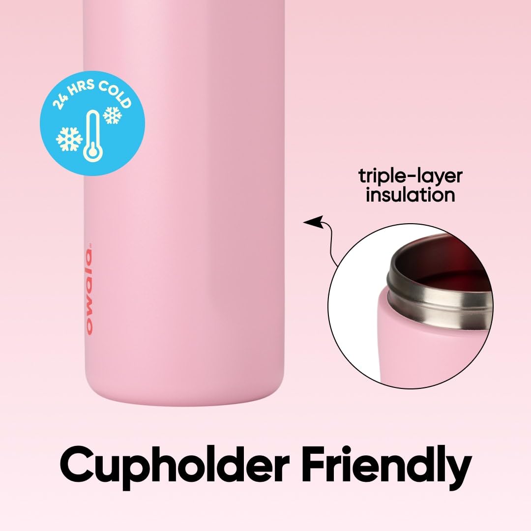 Owala FreeSip Insulated Stainless Steel Water Bottle with Straw for Sports and Travel, BPA-Free Sports Water Bottle, 24 oz, Pink, Angel Food Cake 🍁 All In One Marketplace Canada