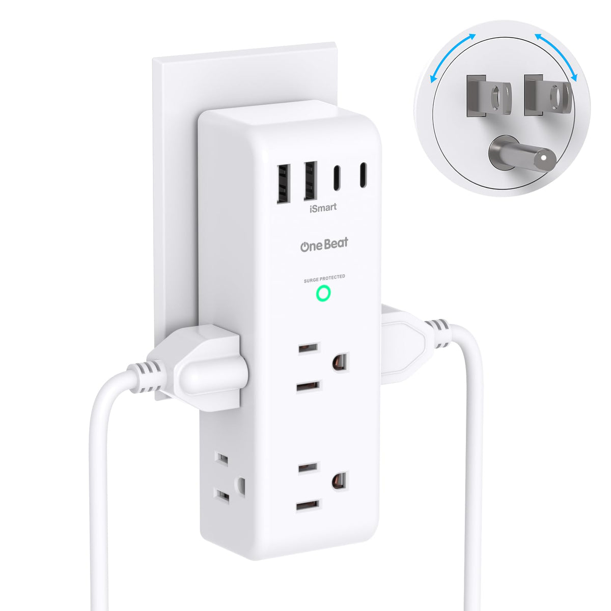 Surge Protector Outlet Extender - with Rotating Plug, 6 AC Multi Plug Outlet with 4 USB Ports (2 USB C), 1800 Joules, 3-Sided Swivel Power Bar with Spaced Splitter for Home, Office, Travel 🍁 All In One Marketplace Canada