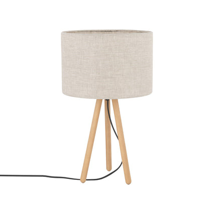 TOKYO Natural Linen & Wood Tripod Table Lamp for Bedroom & Nightstand