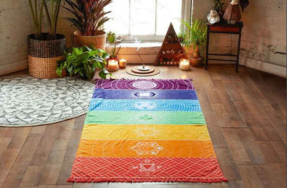Printed Bath Towel Tassel Yoga Mat – Colorful Multi-Purpose Fitness Towel
