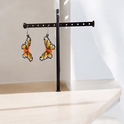 Orange and white Butterfly Beaded Earrings