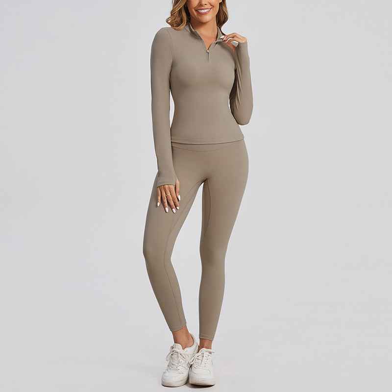 Women’s Solid-Color Zipper Workout Set – Tight-Fit Pilates & Yoga Activewear