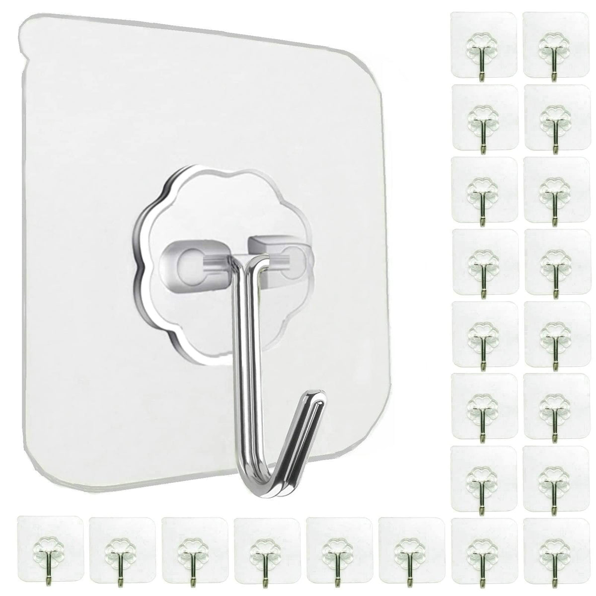 Jwxstore 24 Pack Wall Hooks for Hanging 33lb(Max) Heavy Duty Self Adhesive Hooks Transparent Waterproof Sticky Hooks for Keys Bathroom Shower Outdoor Kitchen Door Home Improvement Utility Hooks 🍁 All In One Marketplace Canada