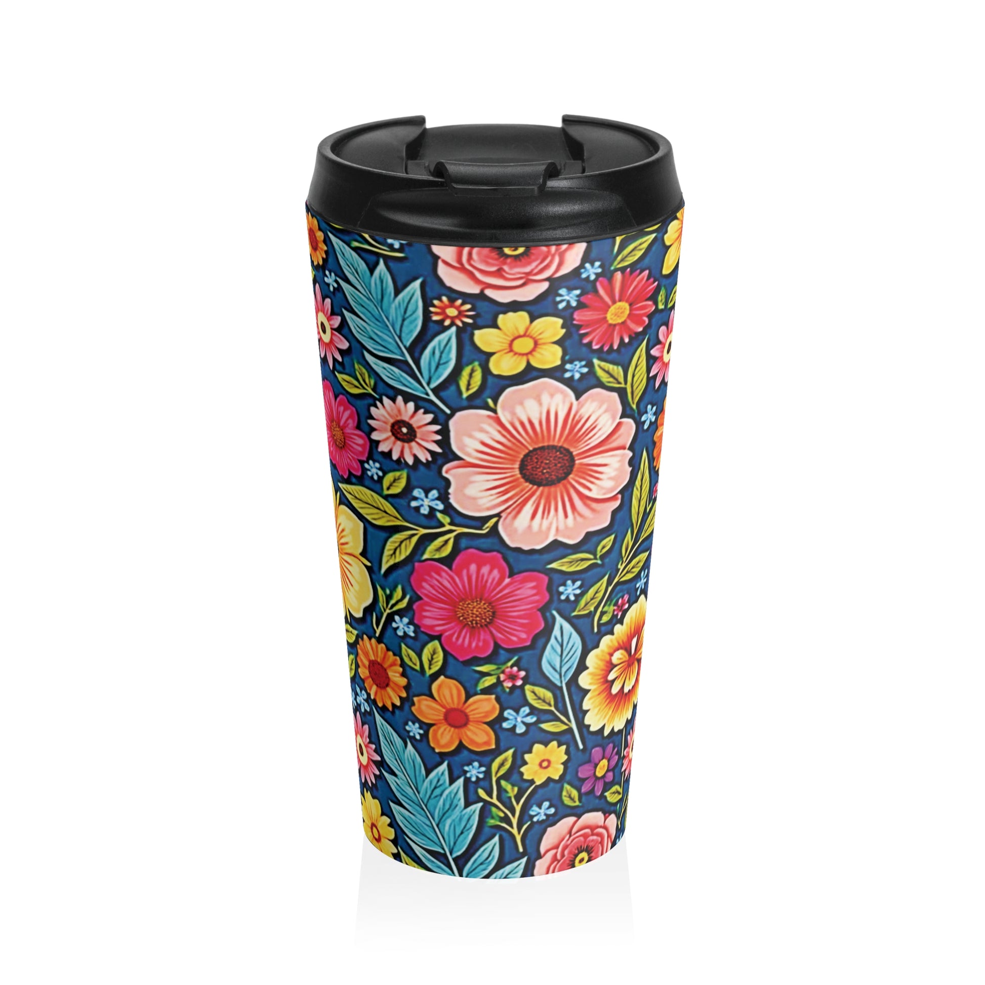 Colorful Floral Pattern Stainless Steel Travel Mug | Flower Travel Tumbler - AURABAGS SHOP