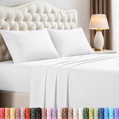 Utopia Bedding Queen Bed Sheets - 4 Piece Queen Size Cooling Sheet Set - Hotel Luxury Soft Breathable Microfiber, Oeko-TEX, Deep Pocket Easy Fit & Care, Fade & Wrinkle Resistant, White 🍁 All In One Marketplace Canada