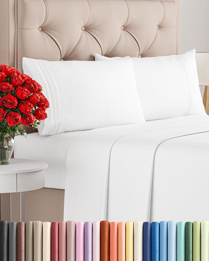 Full Size 4 Piece Sheet Set - Comfy Breathable & Cooling Sheets - Hotel Luxury Bed Sheets for Women & Men - Deep Pockets, Easy-Fit, Extra Soft & Wrinkle Free Sheets - White Oeko-Tex Bed Sheet Set 🍁 All In One Marketplace Canada