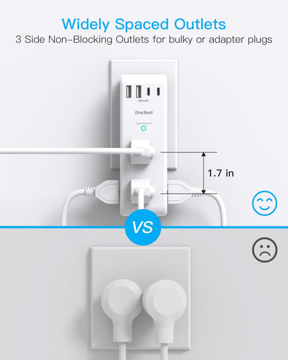 Surge Protector Outlet Extender - with Rotating Plug, 6 AC Multi Plug Outlet with 4 USB Ports (2 USB C), 1800 Joules, 3-Sided Swivel Power Bar with Spaced Splitter for Home, Office, Travel 🍁 All In One Marketplace Canada