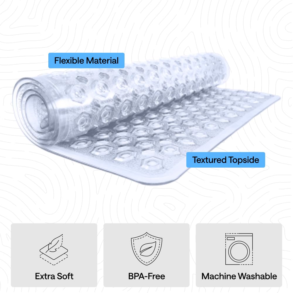 GORILLA GRIP Patented Bath Tub Shower Mat, Machine Washable Bathtub Floor Liner Mats, Suction Cups and Drain Holes to Keep Tubs Clean, Bathroom Essentials, 89x41 cm, Clear 🍁 All In One Marketplace Canada