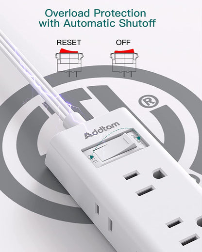 Travel Essentials - Flat Plug Power Bar, Addtam 5 ft Ultra Flat Extension Cord with 6 Outlets Extender, Multi Plug Outlet with No Surge Protector for Cruise Ship, Dorm Room, Home and Office Essentials 🍁 All In One Marketplace Canada