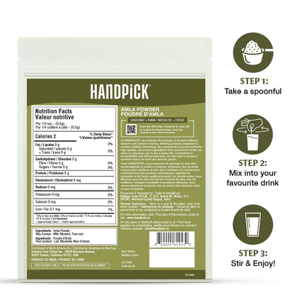 HANDPICK, Amla Powder (397gm/14oz) Halal Amalaki, Non-GMO | 100% Raw and Natural - Lab Tested for Purity | Indian Gooseberry Powder | Resealable Zip Lock Pouch 🍁 All In One Marketplace Canada