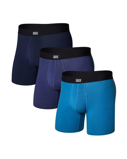 SAXX Underwear Co. Men's Core Cotton Boxer Brief Fly 3-Pack, Lake Blue/Deep Cobalt/Navy, Large 🍁 All In One Marketplace Canada
