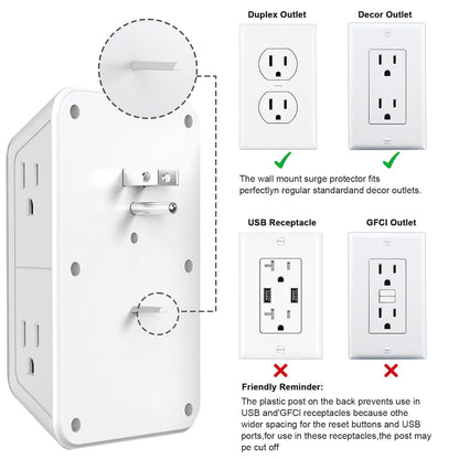 JcBlaon Outlet Extender Surge Protector - 6 Outlet Splitter with 4 USB Ports (2 USB C), Multiple Plug Expander Wall Charger, 3 Sided Multi Plug Wall Adapter Power Strip for Home Office Kitchen Travel 🍁 All In One Marketplace Canada