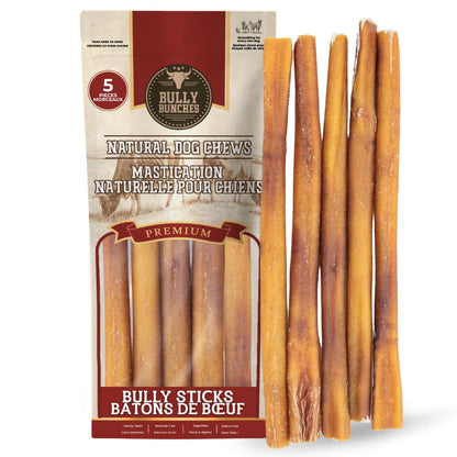 Bully Bunches Premium (12" Standard - 5 Pack) Odour-Free, Consistently Sized Bully Sticks for Medium Dogs - Long Lasting Oral Care Chews - All Natural Single Ingredient, Beef Dog Treat, No Rawhide 🍁 All In One Marketplace Canada