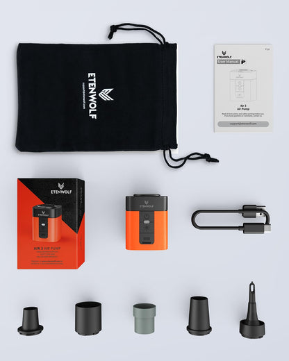 ETENWOLF AIR 3 Air Pump for Inflatables with 2600 mAh Battery & Camping Light, Ultra-Fast and Mini Electric Air Pump, Inflate Deflate for Air Mattress, Pool Floats, Vacuum Storage Bags, Vivid Orange 🍁 All In One Marketplace Canada