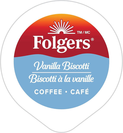 Folgers Vanilla Biscotti Flavoured Light Roast Coffee Pods, Single Serve One Cup Pods made with Arabica Beans for Hot or Iced Drinks, 30 Count (Pack of 1) 🍁 All In One Marketplace Canada