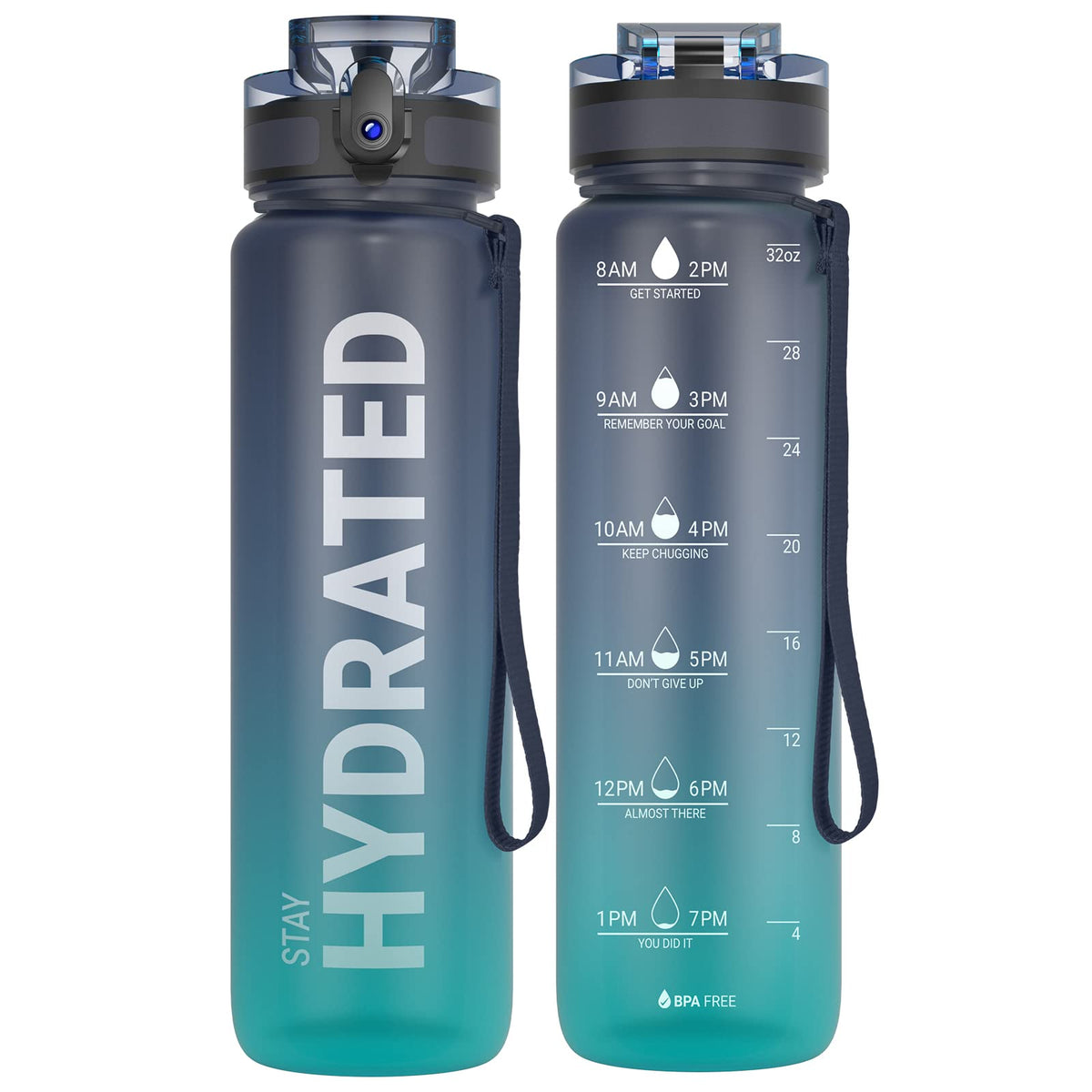 Sahara Sailor Water Bottle, 32oz Motivational Sports Water Bottle with Time Marker - Times to Drink - Tritan, BPA Free, Wide Mouth Leakproof, Fast Flow Technology with Clean Brush (1 Bottle) 🍁 All In One Marketplace Canada