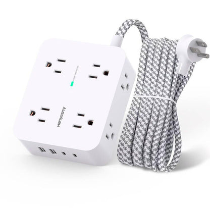 Surge Protector Power Bar - 8 Outlets 4 USB Charging Ports(2 USB C), Power Strip with 5Ft Braided Extension Cord, Flat Plug, Wall Mount Desk USB C Charging Station for Home Office College Essentials 🍁 All In One Marketplace Canada