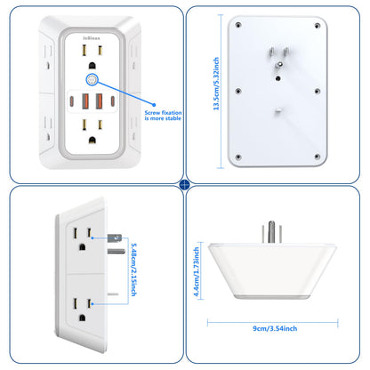 JcBlaon Outlet Extender Surge Protector - 6 Outlet Splitter with 4 USB Ports (2 USB C), Multiple Plug Expander Wall Charger, 3 Sided Multi Plug Wall Adapter Power Strip for Home Office Kitchen Travel 🍁 All In One Marketplace Canada