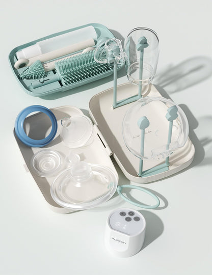 Momcozy 7 in 1 Travel Bottle Cleaning Kit - Baby Bottle Cleaner Set with Silicone Brush, Nipple Brush, Straw Brush, Soap Dispenser, Drying Rack - Home and Travel Bottle Cleaning Tools for Infants 🍁 All In One Marketplace Canada