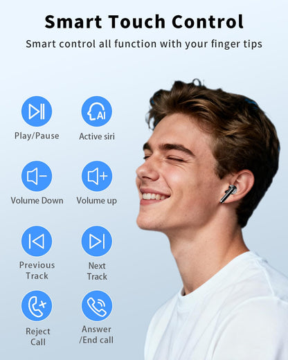 Wireless Earbuds, Bluetooth 5.4 Headphones with 50H Playback, Deep Bass Stereo Ear Buds Clear Calls with LED Power Display, Wireless Headphones with Noise Cancelling Mic for Phone/Laptop, Carbon black 🍁 All In One Marketplace Canada