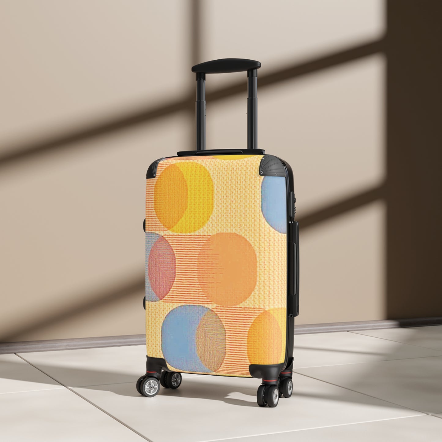 Retro Circle Pattern Carry-On Suitcase — Colorful Geometric Travel Luggage