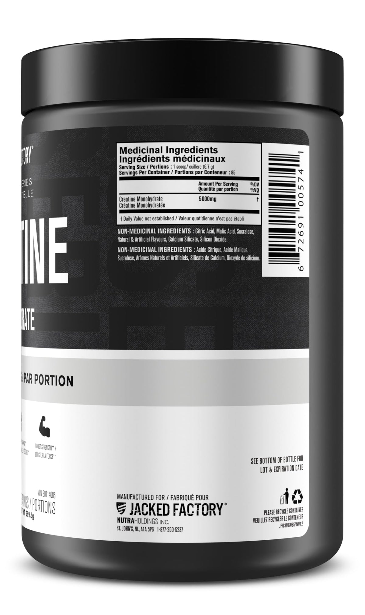 Jacked Factory Creatine Monohydrate Powder - Canadian-Owned Informed Choice Certified Supplement for Increased Muscle Mass*, Improved Strength, Power, & Performance** - 85 Servings, Arctic White 🍁 All In One Marketplace Canada