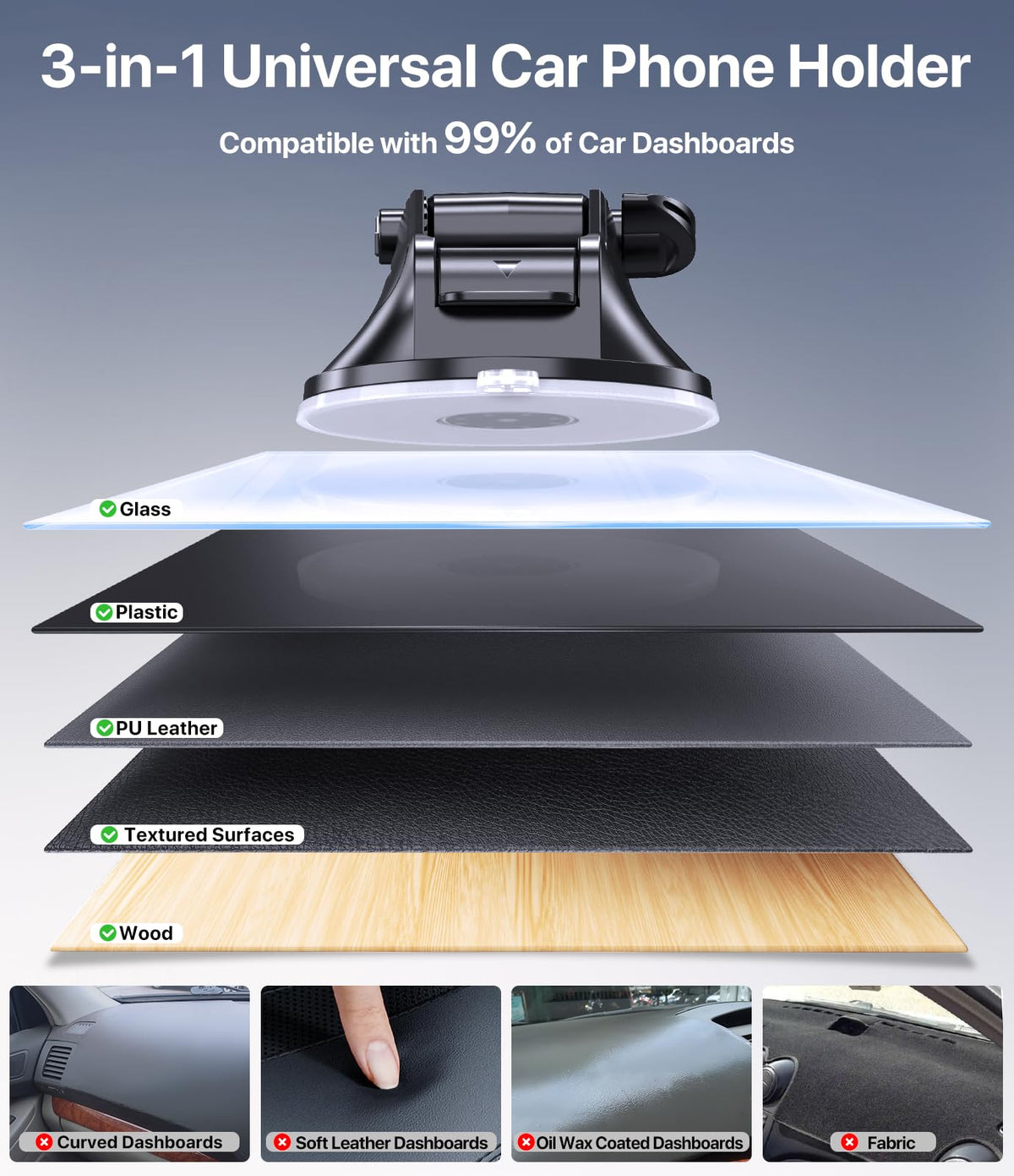 Miracase [2026 Upgraded Strong Military Grade Suction Cup] Car Phone Holder for Cars Dashboard Windscreen Air Vent Desk, 4 in 1 Mobile Phone Mount Automobile Cradle Stand for All Smartphones 🍁 All In One Marketplace Canada