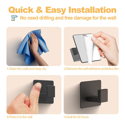 PMMASTO Black 4 Pack Self Adhesive Wall Hooks for Hanging, Stick On Wall Hanger Hook for Shower, Robe, Hat - Aluminium 🍁 All In One Marketplace Canada