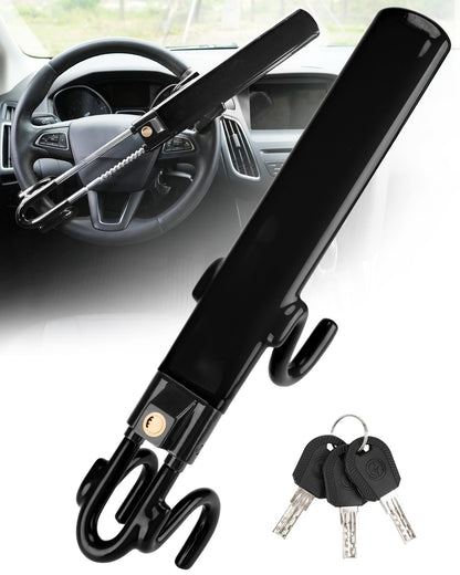 Tevlaphee Steering Wheel Lock Anti-Theft Car Device Heavy Duty Security Car Lock Antitheft Locking Devices Great Deterrent Adjustable Car Wheel Lock Anti Theft for Vehicle Truck with 3 Keys(Black) 🍁 All In One Marketplace Canada