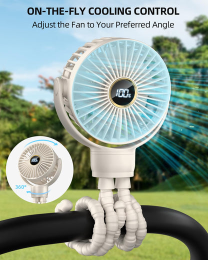 Stroller Fan, Portable Fan, Battery Powered Baby Clip On Fans, 3 Speeds Personal Cooling Fan with Rotatable Handheld for Car Seat Crib Bike Treadmill, Beige-white 🍁 All In One Marketplace Canada