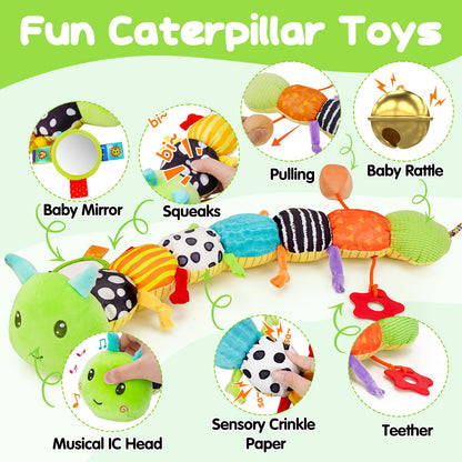 Baby Toys 0-3-6-12 Months, New Born Baby Boy Girl Gifts, Tummy Time Toys with Baby Mirror Teething Rattles Crinkle Music Sensory Toys for Newborn Babies Essentials 0 3 6 9 12 Month 🍁 All In One Marketplace Canada