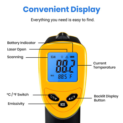 Etekcity Lasergrip 1080 Laser Thermometer Digital Infrared Thermometer Temperature Gun for Kitchen Cooking BBQ Grill and Bath Water, -58℉~1130℉ (-50℃～610℃), Yellow and Black 🍁 All In One Marketplace Canada