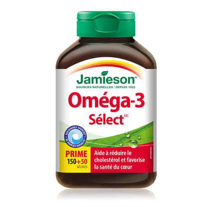 Jamieson Omega-3 Select 1,000 mg, Improves Heart Health, Supports Brain Health, and Reduces Inflammation. With 300 mg EPA and 200 mg DHA, Non-GMO, Gluten-Free, 200 Softgels 🍁 All In One Marketplace Canada