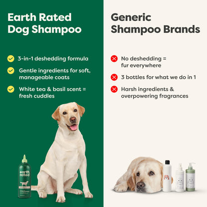 Earth Rated (A Canadian Company), 3-in-1 Deshedding Dog Shampoo and Conditioner, Deodorizing Oatmeal Shampoos for Dogs and Puppies, Great for Smelly Pets, White Tea and Basil Scent, 473 ml 🍁 All In One Marketplace Canada