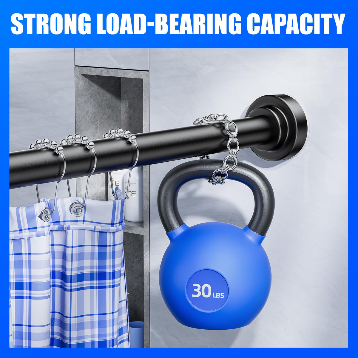 Ausemku Shower Curtain Rod Tension - 32-80 Inch Never Rust Non-Slip Spring Tension Curtain Rod No Drilling Stainless Steel Curtain Rod Use Bathroom Kitchen（Black） 🍁 All In One Marketplace Canada