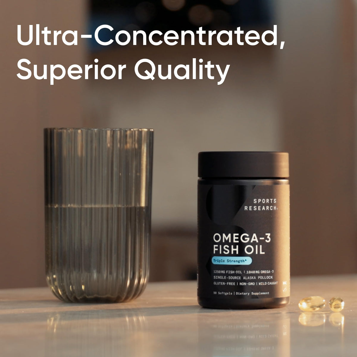 Sports Research Triple Strength Omega 3 Fish Oil - Burpless Fish Oil Supplement w/EPA & DHA Fatty Acids from Wild Alaskan Pollock - Heart, Brain & Immune Support for Men & Women - 1250 mg, 90 ct 🍁 All In One Marketplace Canada