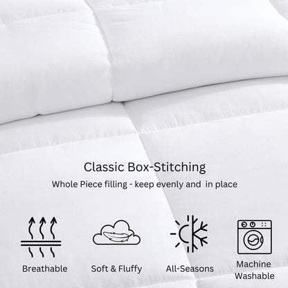 Comforter Queen Size - Down Alternative Hypoallergenic Duvet Insert, Ultra-Soft Microfiber, Box-Stitch Quilted with Corner Tabs, All Season, Machine Washable, 88x88 - White 🍁 All In One Marketplace Canada
