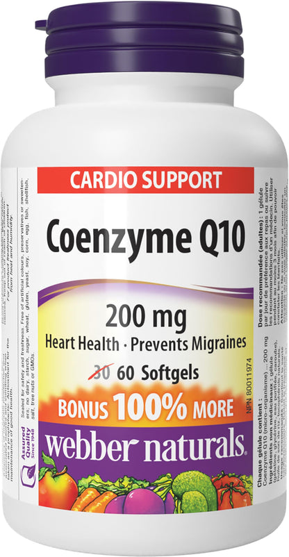 Webber Naturals Coenzyme Q10 (CoQ10) 200 mg, High Potency Antioxidant, Non-GMO, Gluten Free, 60 softgels, for Heart Health and Cellular Energy Production 🍁 All In One Marketplace Canada