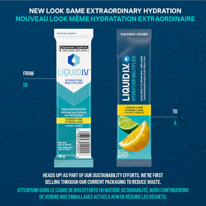 Liquid I.V. Hydration Multiplier Electrolyte Drink Mix - Enhanced Hydration Electrolyte Powder with Vitamins B3, B5, B6, B12 and C -18x On-the-go Sticks for Workout and Travel - Lemon Lime 🍁 All In One Marketplace Canada