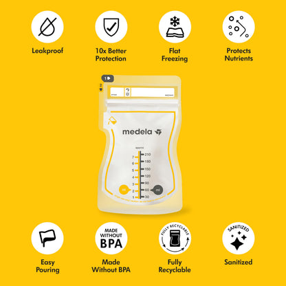 Medela Easy Pour Disposable Breast Milk Storage Bags, 7 oz/210 ml Capacity, Leakproof Design with Milk Protection, Made Without BPA, Pack of 100 🍁 All In One Marketplace Canada