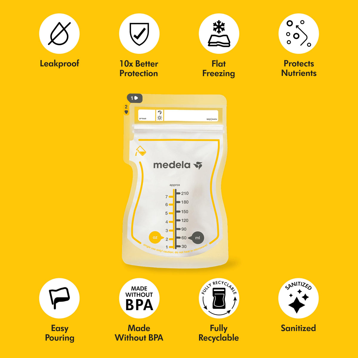 Medela Easy Pour Disposable Breast Milk Storage Bags, 7 oz/210 ml Capacity, Leakproof Design with Milk Protection, Made Without BPA, Pack of 200 🍁 All In One Marketplace Canada