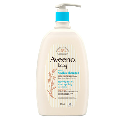 Aveeno Baby Wash and Shampoo - Gentle 2-in-1 Body Wash with Natural Oat Extract for Sensitive Skin - Tear-Free, Hypoallergenic Cleanser, Free from Parabens, Sulfates & Dyes - 975ml 🍁 All In One Marketplace Canada