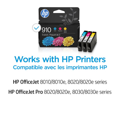 Original HP 910 Cyan, Magenta, Yellow Ink Cartridges (3-Pack) | Works with HP OfficeJet 8018, 8022; HP OfficeJet Pro 8020, 8025, 8035| Eligible for Instant Ink | 3YN97AN 🍁 All In One Marketplace Canada