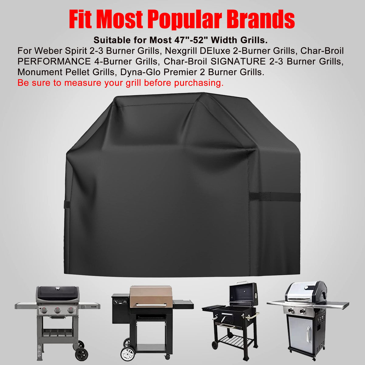 Grill Cover, 52 inch BBQ Gas Grill Cover Waterproof Weather Resistant, UV and Fade Resistant, UV Resistant Material for Weber Char-Broil Nexgrill Grills and More, Black 🍁 All In One Marketplace Canada